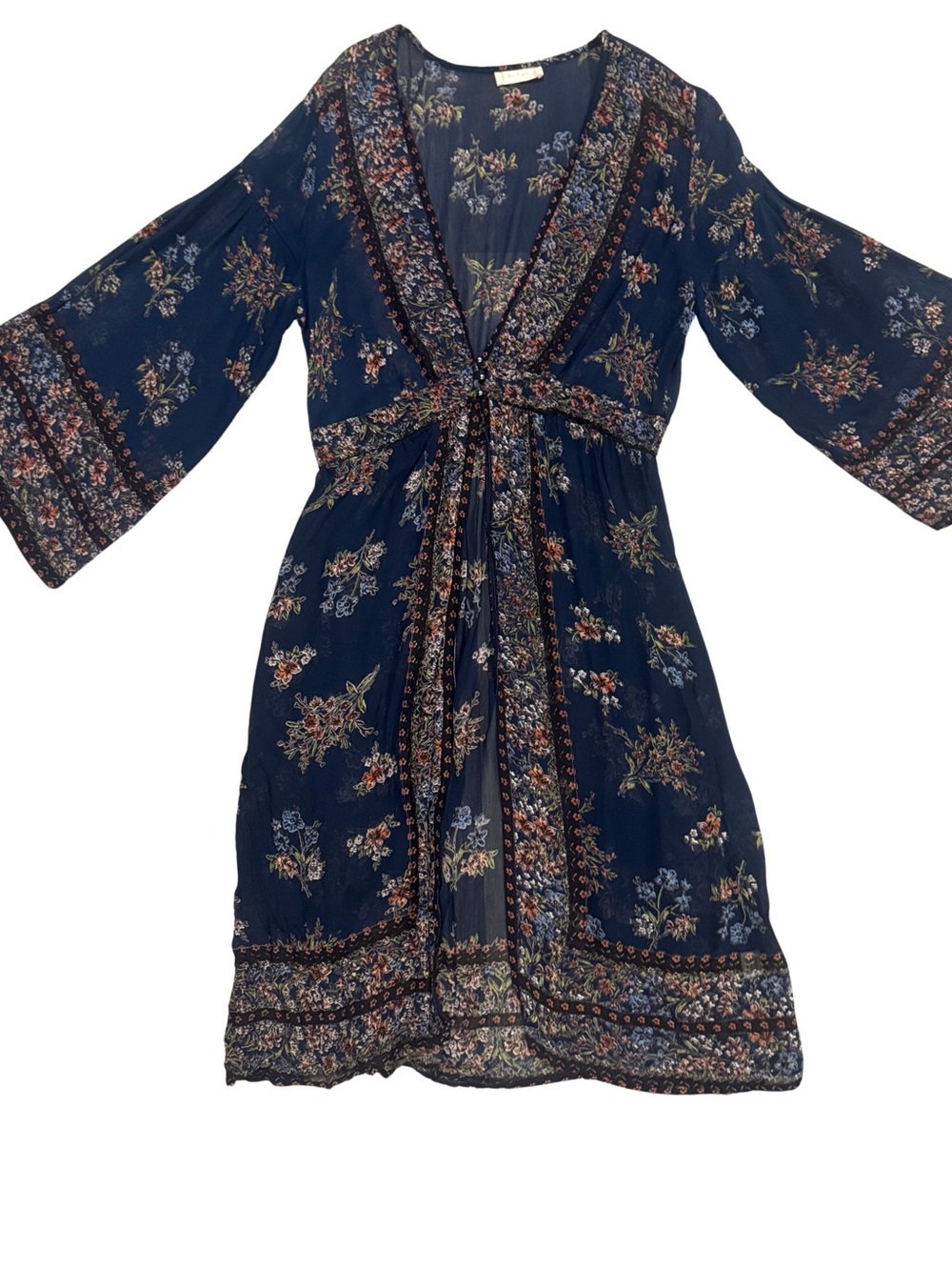 Altar'd State Navy Floral Tie-Front Boho Tunic Dress